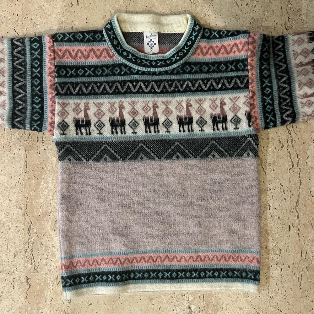 Andino Artesanias Alpaca Wool Sweater Pullover Soft Pink Grey Girl’s Size 8 - Picture 2 of 5